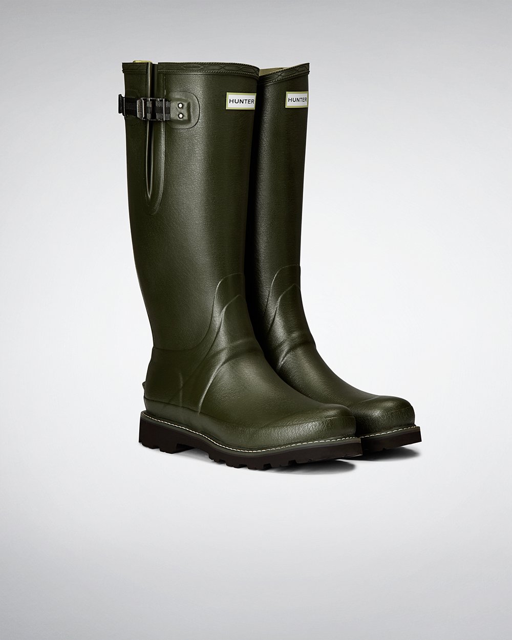 Mens Hunter Tall Rain Boots Dark Olive - Balmoral Side Adjustable - 2690751-OX